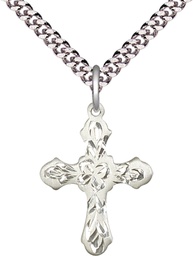 [6036SS3/24S] Sterling Silver Cross Pendant on a 24 inch Light Rhodium Heavy Curb chain