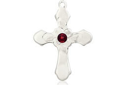 [6036SS4-STN1] Sterling Silver Cross Medal with a 3mm Garnet Swarovski stone