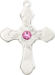 [6036SS4-STN10] Sterling Silver Cross Medal with a 3mm Rose Swarovski stone