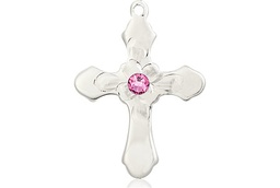 [6036SS4-STN10] Sterling Silver Cross Medal with a 3mm Rose Swarovski stone