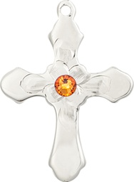 [6036SS4-STN11] Sterling Silver Cross Medal with a 3mm Topaz Swarovski stone