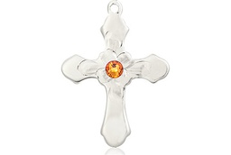 [6036SS4-STN11] Sterling Silver Cross Medal with a 3mm Topaz Swarovski stone