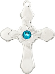 [6036SS4-STN12] Sterling Silver Cross Medal with a 3mm Zircon Swarovski stone