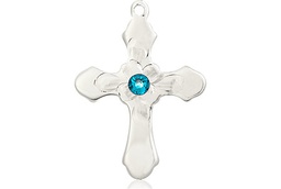 [6036SS4-STN12] Sterling Silver Cross Medal with a 3mm Zircon Swarovski stone