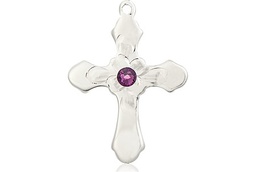 [6036SS4-STN2] Sterling Silver Cross Medal with a 3mm Amethyst Swarovski stone