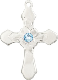 [6036SS4-STN3] Sterling Silver Cross Medal with a 3mm Aqua Swarovski stone