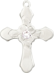 [6036SS4-STN4] Sterling Silver Cross Medal with a 3mm Crystal Swarovski stone