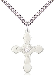 [6036SS4-STN4/24SS] Sterling Silver Cross Pendant with a 3mm Crystal Swarovski stone on a 24 inch Sterling Silver Heavy Curb chain