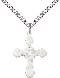 [6036SS4-STN4/24SS] Sterling Silver Cross Pendant with a 3mm Crystal Swarovski stone on a 24 inch Sterling Silver Heavy Curb chain