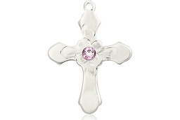 [6036SS4-STN6] Sterling Silver Cross Medal with a 3mm Light Amethyst Swarovski stone