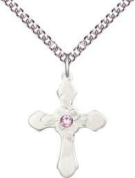 [6036SS4-STN6/24SS] Sterling Silver Cross Pendant with a 3mm Light Amethyst Swarovski stone on a 24 inch Sterling Silver Heavy Curb chain