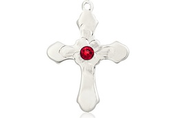 [6036SS4-STN7] Sterling Silver Cross Medal with a 3mm Ruby Swarovski stone