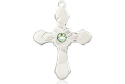 [6036SS4-STN8] Sterling Silver Cross Medal with a 3mm Peridot Swarovski stone