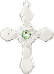 [6036SS4-STN8] Sterling Silver Cross Medal with a 3mm Peridot Swarovski stone