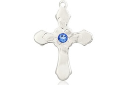 [6036SS4-STN9] Sterling Silver Cross Medal with a 3mm Sapphire Swarovski stone