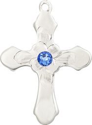 [6036SS4-STN9] Sterling Silver Cross Medal with a 3mm Sapphire Swarovski stone