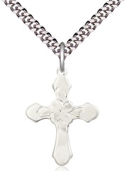 [6036SS4/24S] Sterling Silver Cross Pendant on a 24 inch Light Rhodium Heavy Curb chain