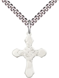 [6036SS4/24S] Sterling Silver Cross Pendant on a 24 inch Light Rhodium Heavy Curb chain