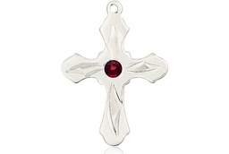 [6036SS5-STN1] Sterling Silver Cross Medal with a 3mm Garnet Swarovski stone