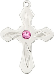 [6036SS5-STN10] Sterling Silver Cross Medal with a 3mm Rose Swarovski stone