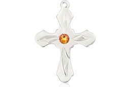 [6036SS5-STN11] Sterling Silver Cross Medal with a 3mm Topaz Swarovski stone