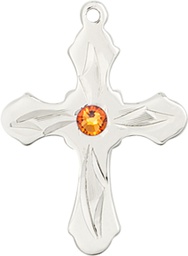 [6036SS5-STN11] Sterling Silver Cross Medal with a 3mm Topaz Swarovski stone