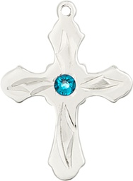 [6036SS5-STN12] Sterling Silver Cross Medal with a 3mm Zircon Swarovski stone