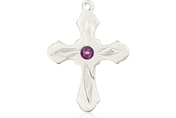 [6036SS5-STN2] Sterling Silver Cross Medal with a 3mm Amethyst Swarovski stone