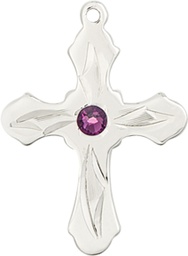 [6036SS5-STN2] Sterling Silver Cross Medal with a 3mm Amethyst Swarovski stone