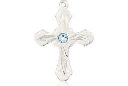 [6036SS5-STN3] Sterling Silver Cross Medal with a 3mm Aqua Swarovski stone