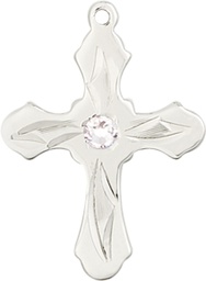 [6036SS5-STN4] Sterling Silver Cross Medal with a 3mm Crystal Swarovski stone