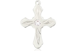 [6036SS5-STN4] Sterling Silver Cross Medal with a 3mm Crystal Swarovski stone