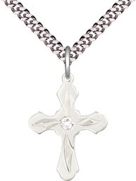[6036SS5-STN4/24S] Sterling Silver Cross Pendant with a 3mm Crystal Swarovski stone on a 24 inch Light Rhodium Heavy Curb chain