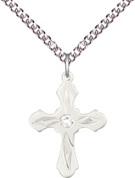 [6036SS5-STN4/24SS] Sterling Silver Cross Pendant with a 3mm Crystal Swarovski stone on a 24 inch Sterling Silver Heavy Curb chain