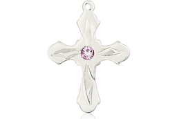 [6036SS5-STN6] Sterling Silver Cross Medal with a 3mm Light Amethyst Swarovski stone