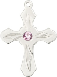 [6036SS5-STN6] Sterling Silver Cross Medal with a 3mm Light Amethyst Swarovski stone