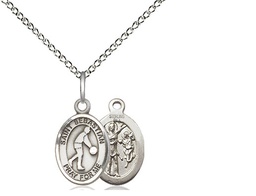 [9163SS/18SS] Sterling Silver Saint Sebastian Basketball Pendant on a 18 inch Sterling Silver Light Curb chain