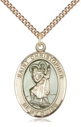 [7022EGF/24GF] 14kt Gold Filled Saint Christopher w/Epoxy Pendant on a 24 inch Gold Filled Heavy Curb chain