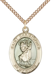 [7022EGF/24GF] 14kt Gold Filled Saint Christopher w/Epoxy Pendant on a 24 inch Gold Filled Heavy Curb chain