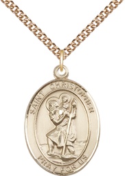 [7022GF/24GF] 14kt Gold Filled Saint Christopher Pendant on a 24 inch Gold Filled Heavy Curb chain