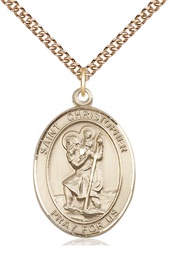 [7022GF/24GF] 14kt Gold Filled Saint Christopher Pendant on a 24 inch Gold Filled Heavy Curb chain