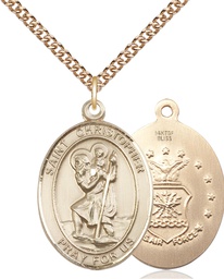 [7022GF1/24GF] 14kt Gold Filled Saint Christopher Air Force Pendant on a 24 inch Gold Filled Heavy Curb chain