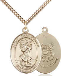 [7022GF3/24GF] 14kt Gold Filled Saint Christopher Coast Guard Pendant on a 24 inch Gold Filled Heavy Curb chain