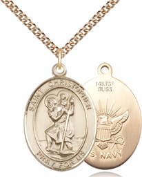 [7022GF6/24GF] 14kt Gold Filled Saint Christopher Navy Pendant on a 24 inch Gold Filled Heavy Curb chain