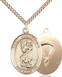 [7022GF7/24GF] 14kt Gold Filled Saint Christopher Paratrooper Pendant on a 24 inch Gold Filled Heavy Curb chain