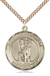 [7022RDGF/24GF] 14kt Gold Filled Saint Christopher Pendant on a 24 inch Gold Filled Heavy Curb chain