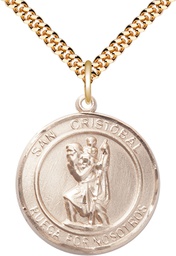 [7022RDSPGF/24GF] 14kt Gold Filled San Cristobal Pendant on a 24 inch Gold Filled Heavy Curb chain