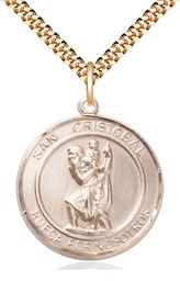 [7022RDSPGF/24GF] 14kt Gold Filled San Cristobal Pendant on a 24 inch Gold Filled Heavy Curb chain