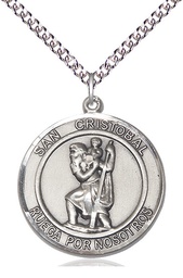 [7022RDSPSS/24SS] Sterling Silver San Cristobal Pendant on a 24 inch Sterling Silver Heavy Curb chain