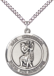 [7022RDSPSS/24SS] Sterling Silver San Cristobal Pendant on a 24 inch Sterling Silver Heavy Curb chain